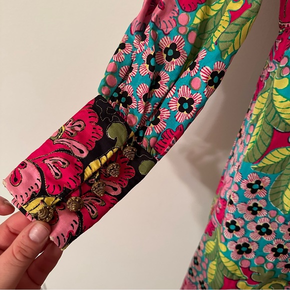 Vintage 60s 70s psychedelic silk mixed print embroidered maxi dress (binC) - Picture 12 of 16